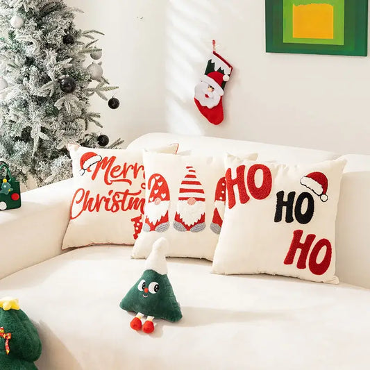 White and red embroidered christmas pillow cases with festive gnome designs for living room decorbites embroidered christmas decor