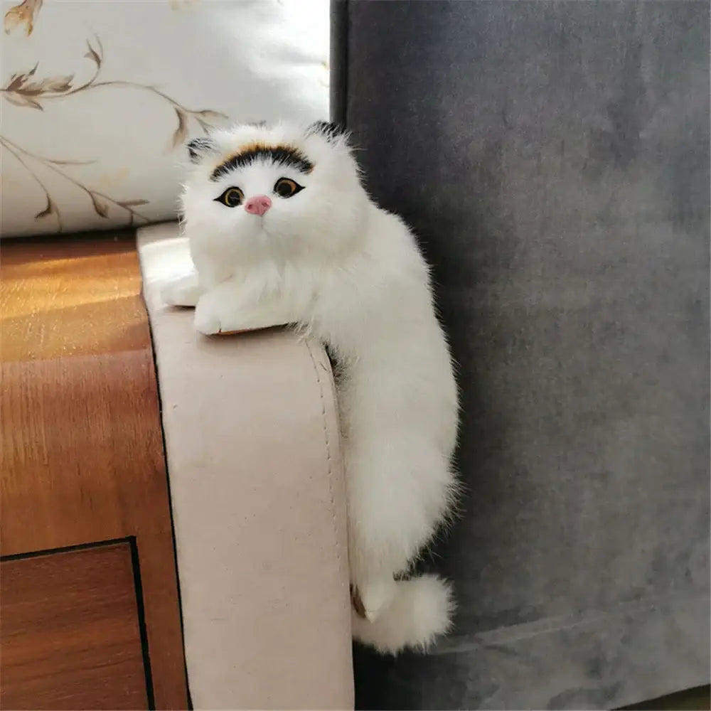 White and tan hanging cat plush doll with black and orange face markings and pink nose for decorbites hanging cat decor