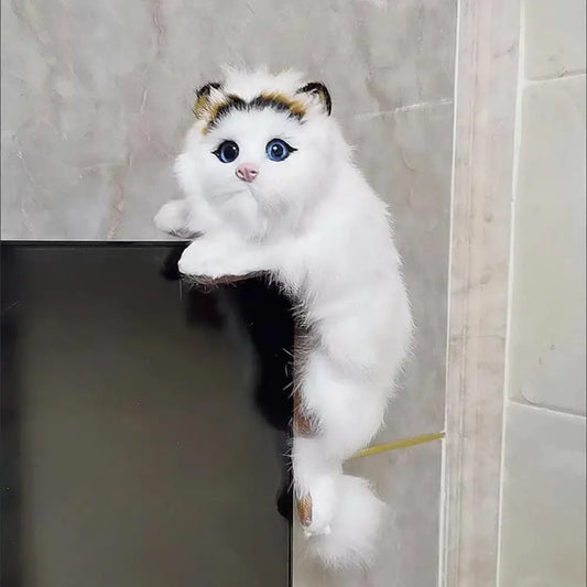 A plush white and tan hanging cat plush doll with blue eyes for decorbites hanging cat living room decor