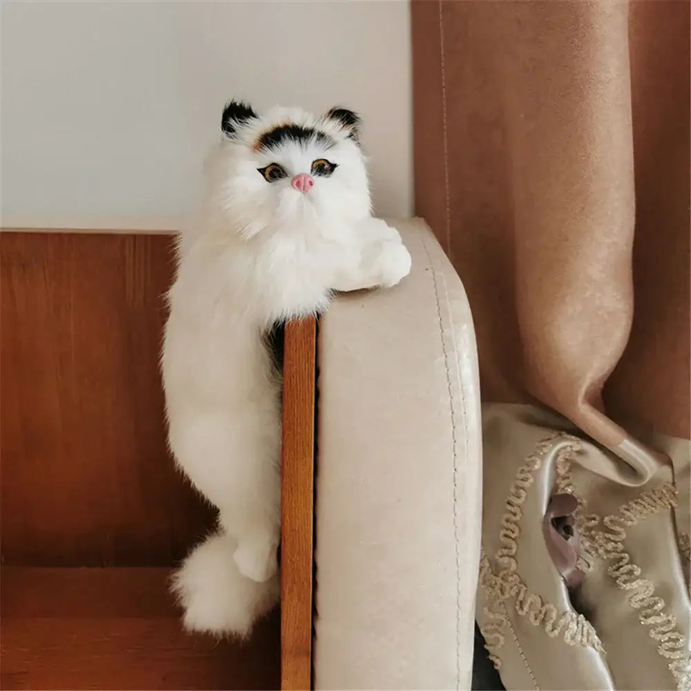 White and tan hanging cat plush doll with fluffy white and black persian cat figurine and pink nose decorbites hanging cat