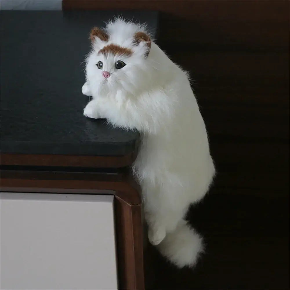 White and tan hanging cat plush doll with soft long fur and detailed face for decorbites hanging cat living room decor