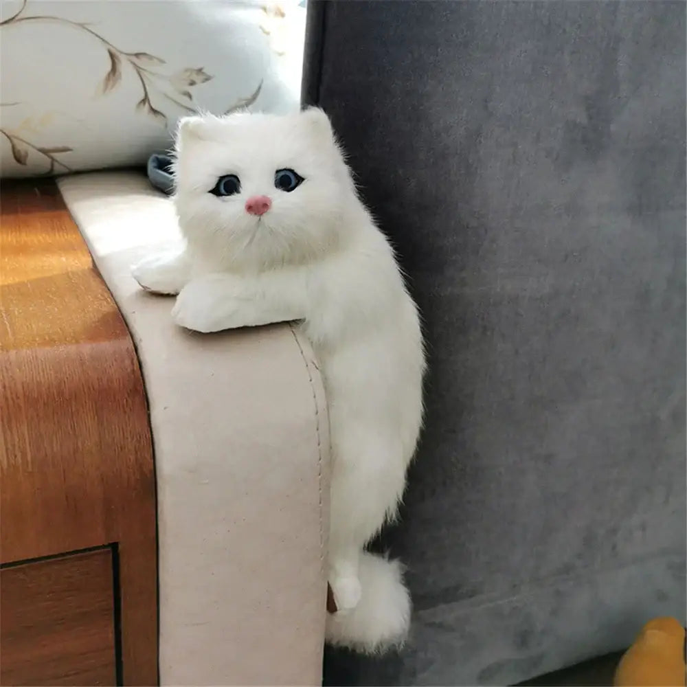 White and tan decorbites hanging cat plush doll with soft fluffy fur and pink nose for living room decor