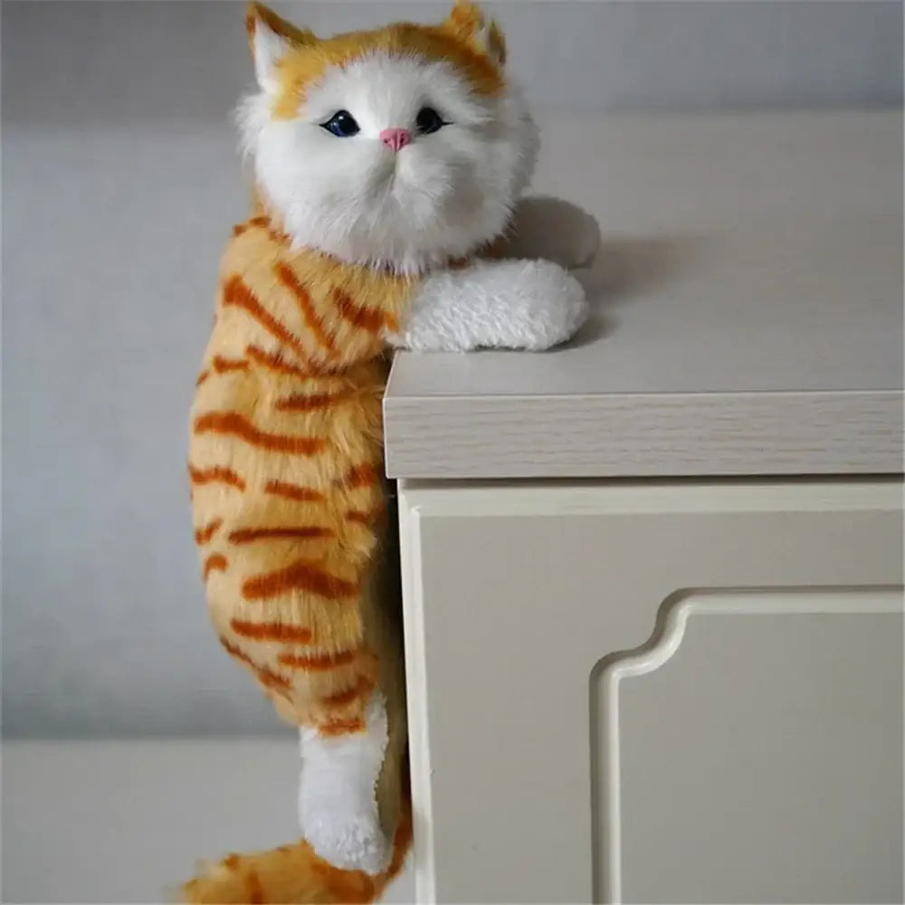 White and tan hanging cat plush doll decorbites hanging cat with soft fur black eyes and striped fabric body for living room decor