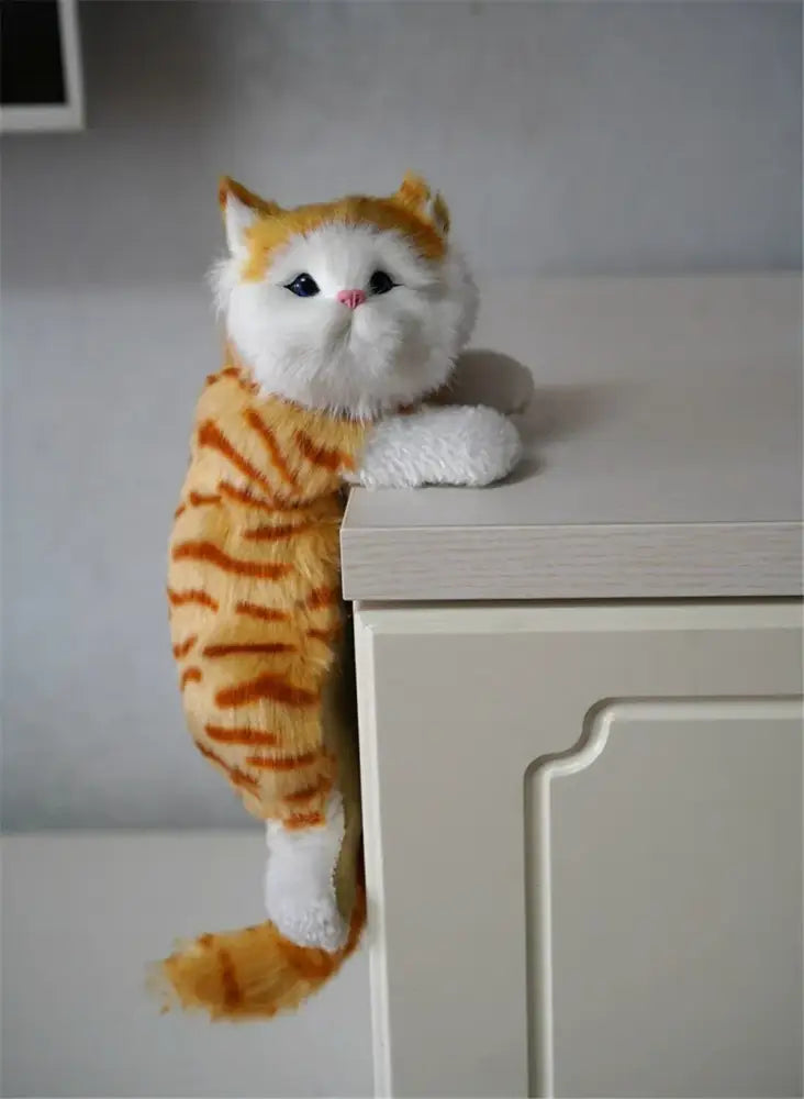 White and tan hanging cat plush doll with soft fur and striped tail decorbites hanging cat for living room decor