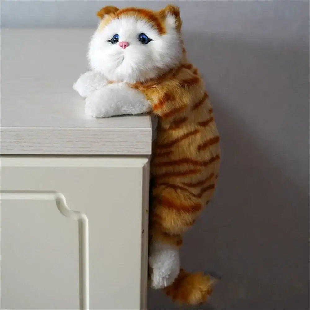 White and tan hanging cat plush doll with soft fur blue eyes and pink nose perfect for decorbites hanging cat decor