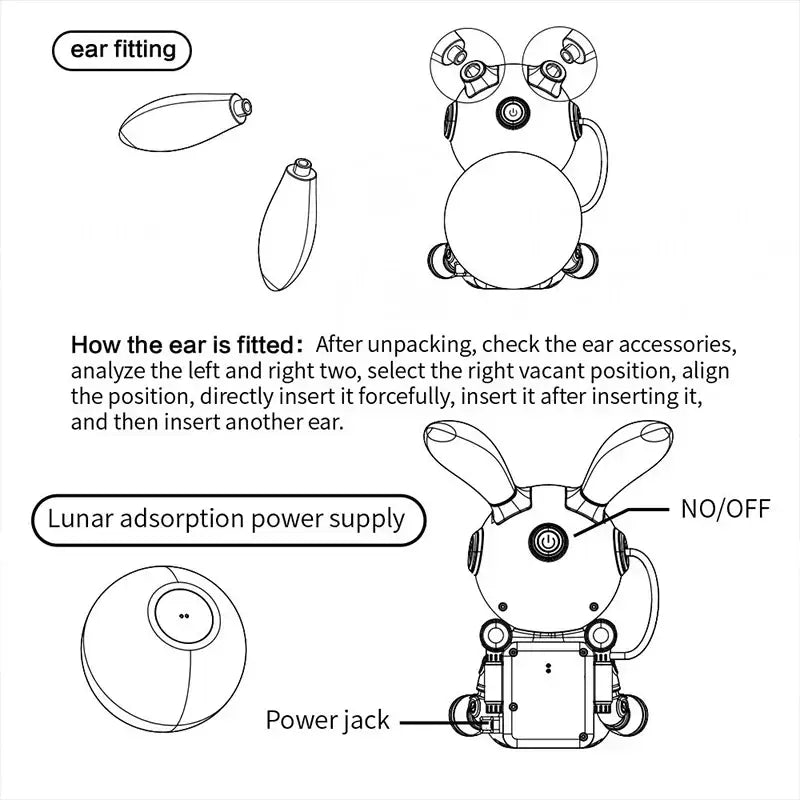 Cute white and yellow galaxy bunny astronaut night light with spherical body and labeled power supply for decorbites galaxy bunny decor