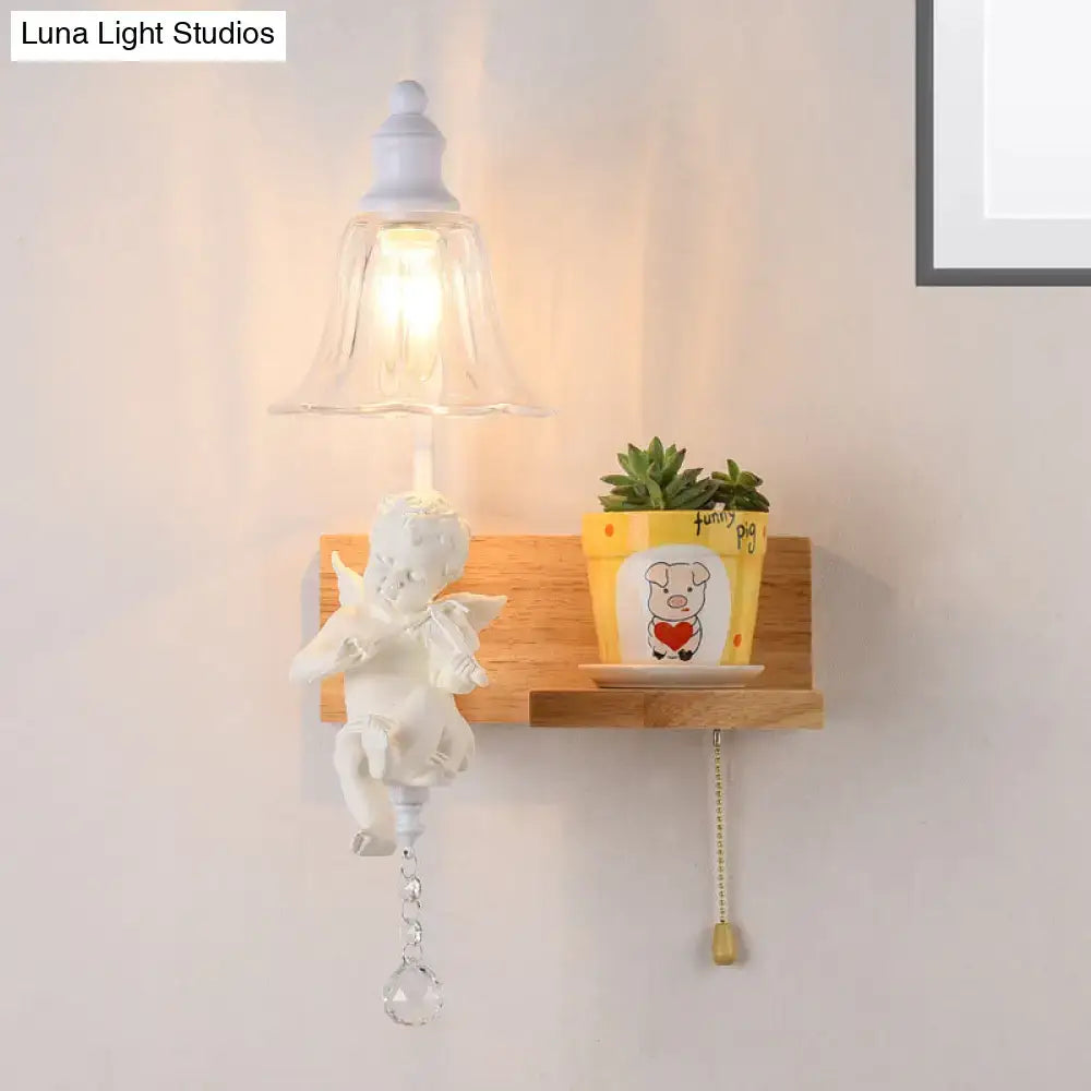 White angel ceramic bell shade wall sconce with clear glass and crystal pendant for 220v-240v and 110v-120v use