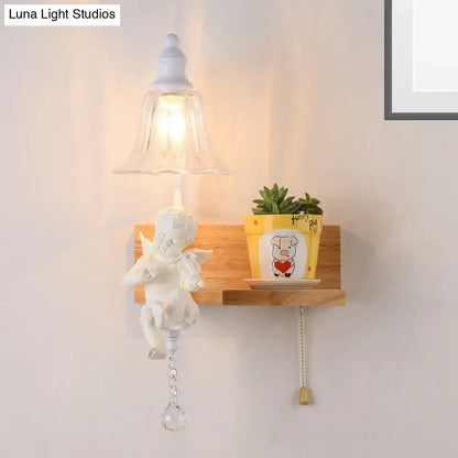 White angel ceramic bell shade wall sconce with clear glass and crystal pendant for 220v-240v and 110v-120v use