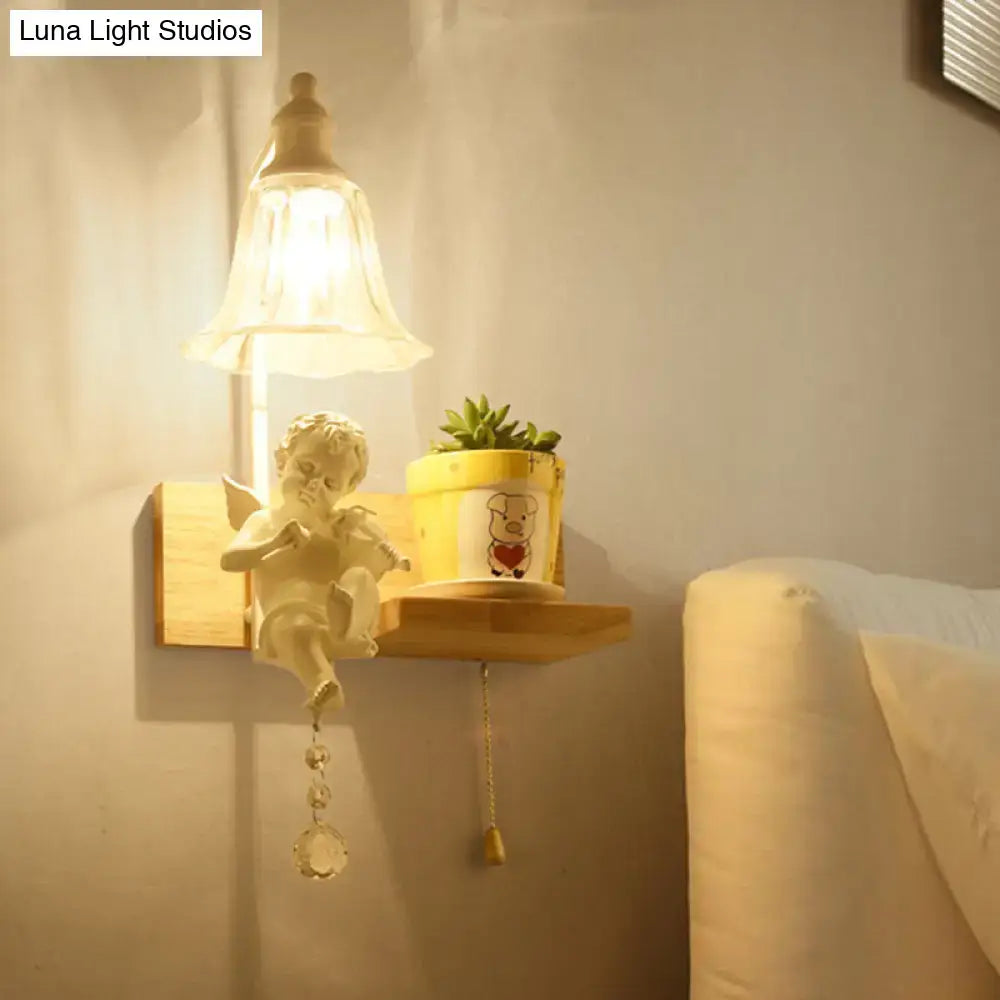 White angel ceramic bell shade wall sconce with crystal pendant for bedroom 220v-240v 110v-120v power options