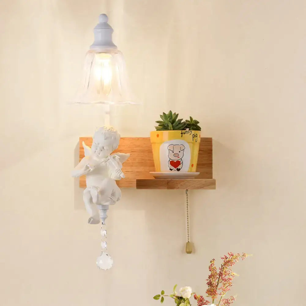 White angel ceramic bell shade wall sconce with crystal pendant compatible with 220v-240v and 110v-120v power
