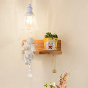White angel ceramic bell shade wall sconce with crystal pendant compatible with 220v-240v and 110v-120v power