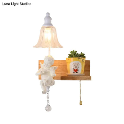 White angel ceramic bell shade wall sconce with crystal pendant wooden shelf available in 220v-240v 110v-120v