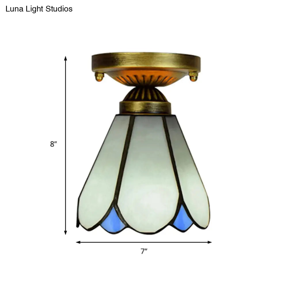 White Art Glass Conical Ceiling Light - Tiffany Style Kitchen Lamp