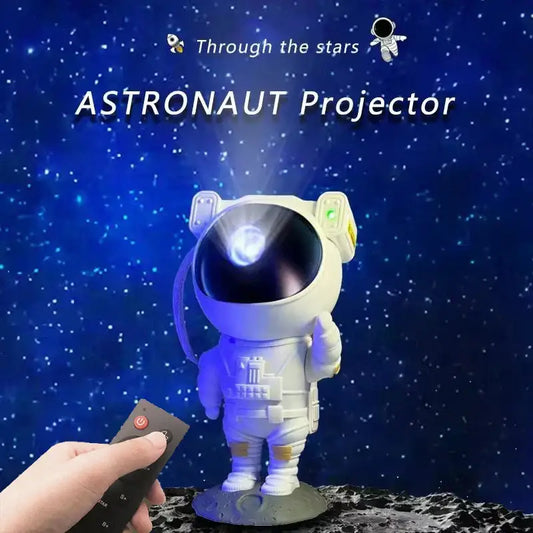 White astronaut star night light projector with glowing helmet and green lights on moon base for bedroom decorbites astronaut star