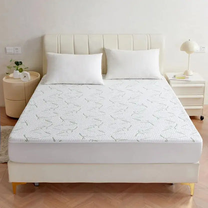 White bamboo jacquard waterproof fitted mattress cover with subtle gray leaf pattern and textured surface decorbites jacquard waterproof
