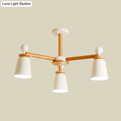 DecorBites™ DecorBites™ White Bell Semi Flush Modernist Ceiling Lamp, Wood Arm, 3/6 Lights