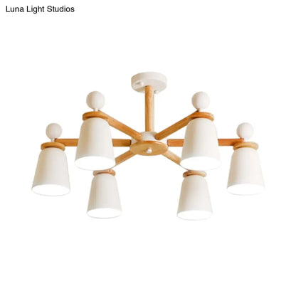 DecorBites™ DecorBites™ White Bell Semi Flush Modernist Ceiling Lamp, Wood Arm, 3/6 Lights