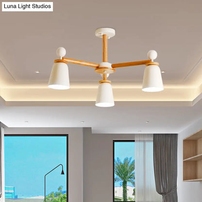 DecorBites™ DecorBites™ White Bell Semi Flush Modernist Ceiling Lamp, Wood Arm, 3/6 Lights