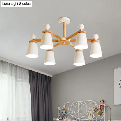 DecorBites™ DecorBites™ White Bell Semi Flush Modernist Ceiling Lamp, Wood Arm, 3/6 Lights