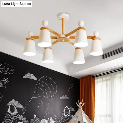 DecorBites™ DecorBites™ White Bell Semi Flush Modernist Ceiling Lamp, Wood Arm, 3/6 Lights