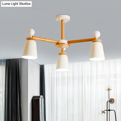 DecorBites™ DecorBites™ White Bell Semi Flush Modernist Ceiling Lamp, Wood Arm, 3/6 Lights