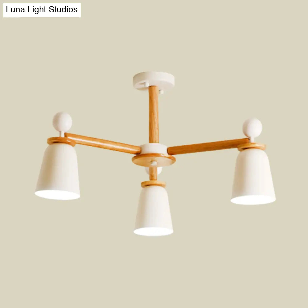 DecorBites™ DecorBites™ White Bell Semi Flush Modernist Ceiling Lamp, Wood Arm, 3/6 Lights