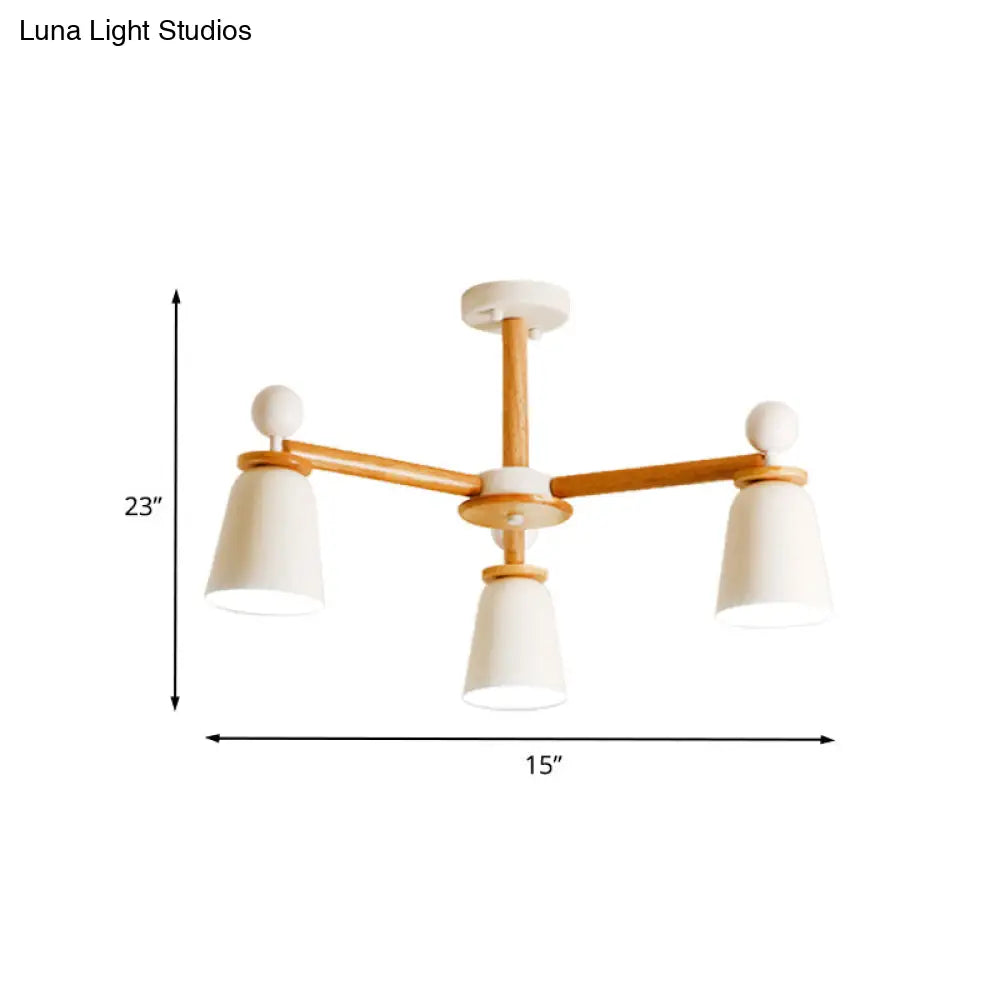 DecorBites™ DecorBites™ White Bell Semi Flush Modernist Ceiling Lamp, Wood Arm, 3/6 Lights