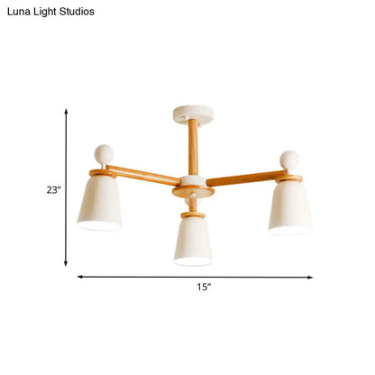DecorBites™ DecorBites™ White Bell Semi Flush Modernist Ceiling Lamp, Wood Arm, 3/6 Lights