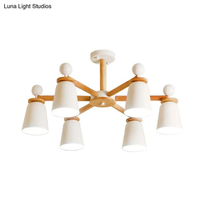DecorBites™ DecorBites™ White Bell Semi Flush Modernist Ceiling Lamp, Wood Arm, 3/6 Lights
