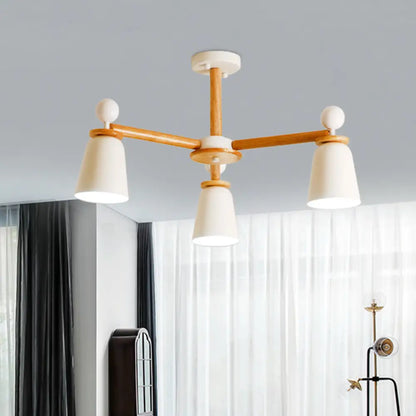 DecorBites™ DecorBites™ White Bell Semi Flush Modernist Ceiling Lamp, Wood Arm, 3/6 Lights