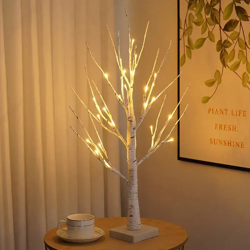 White birch tree led night light with warm glowing branches for cozy bedroom decor by decorbites birch tree