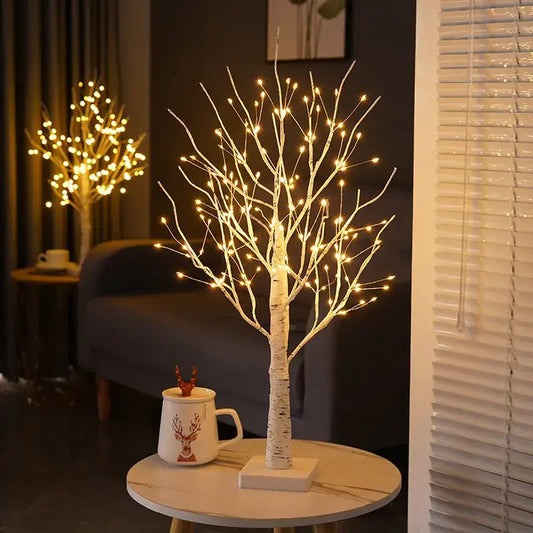 White birch tree led night light with warm glowing lights along branches for bedroom decorbites birch tree decor