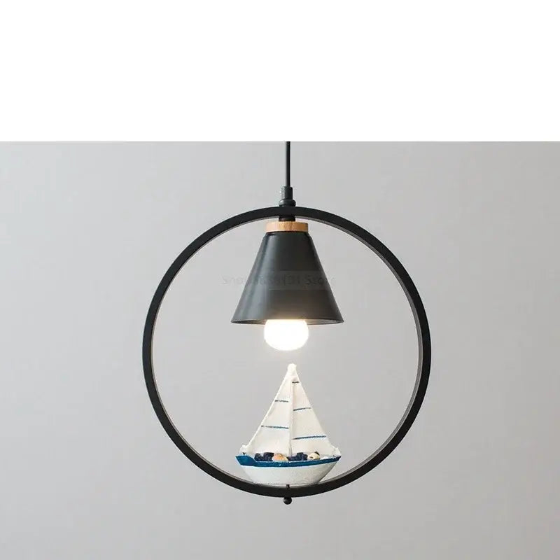 Black iron ring pendant light with white ceramic sailboat decorbites iron ring pendant for bedroom pendant lights