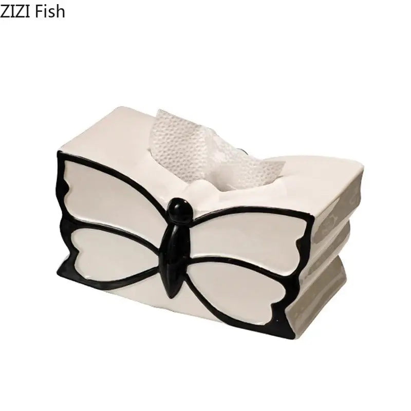 White and black butterfly ceramic tissue box made of white ceramic with black butterfly design for bedroom decorbites butterfly ceramic use