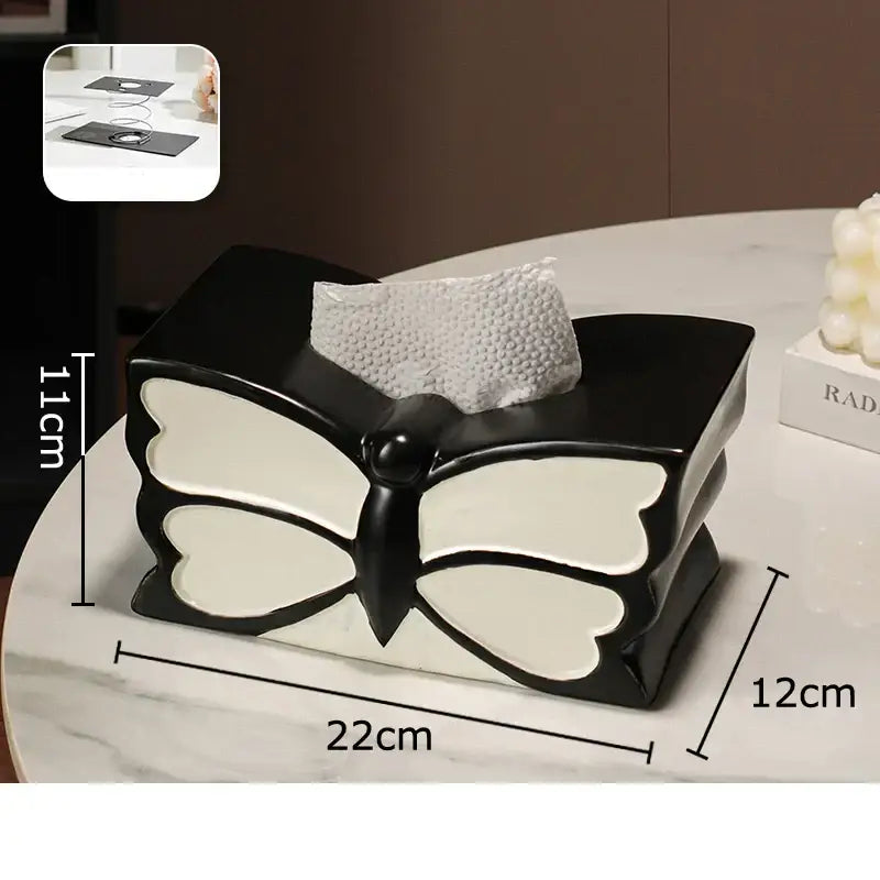 White and black butterfly ceramic tissue box with glossy finish for bedroom decorbites butterfly ceramic tissue use
