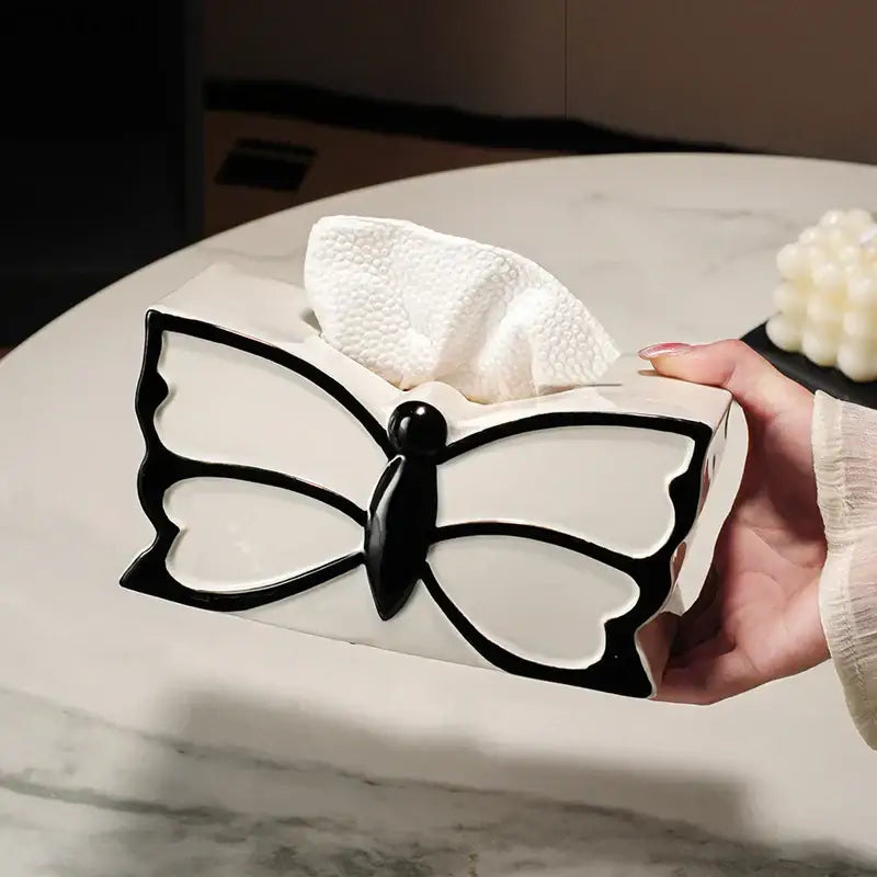 White and black butterfly ceramic tissue box with glossy finish and elegant contours for bedroom decorbites decorbites butterfly ceramic tissue