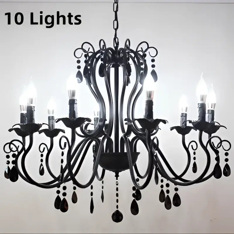 White and black metal chandelier with 10 lights and crystal pendants for dining room decorbites black white style