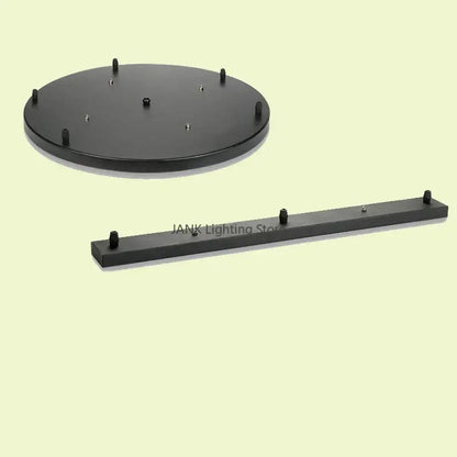 Black circular and rectangular pendant light mounting plates with plastic caps and screws for decorbites ceiling mount canopy