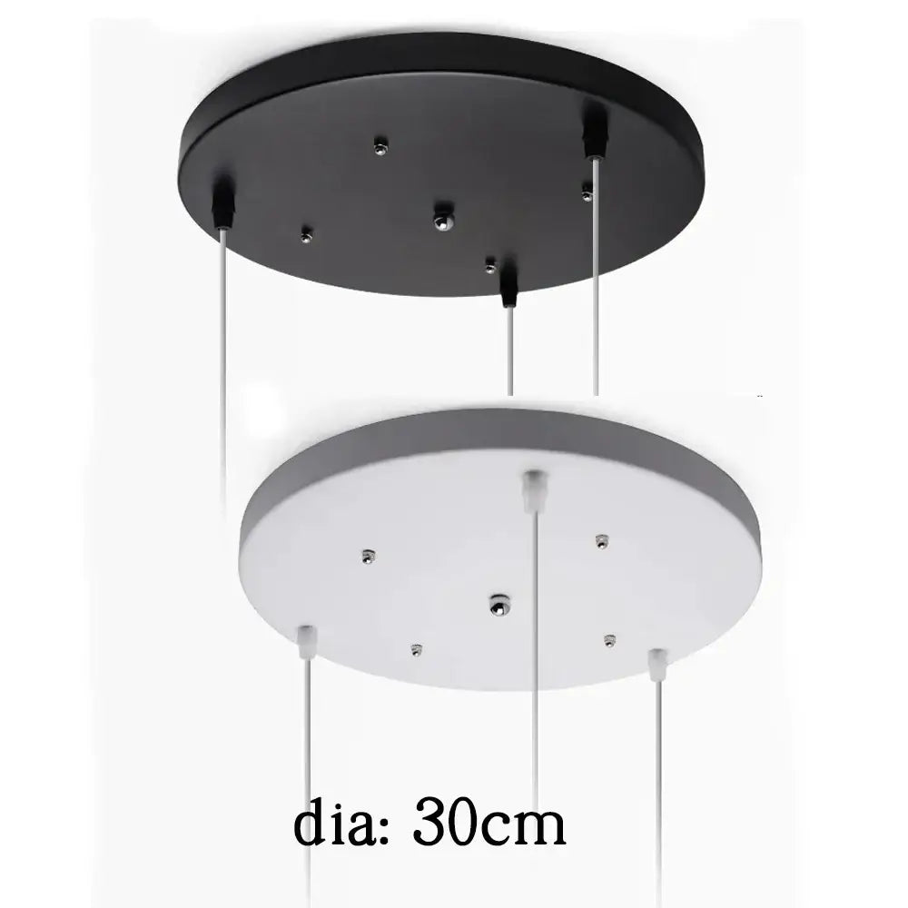 White and black pendant light with 30cm circular decorbites ceiling mount canopy and hooks for dining room use