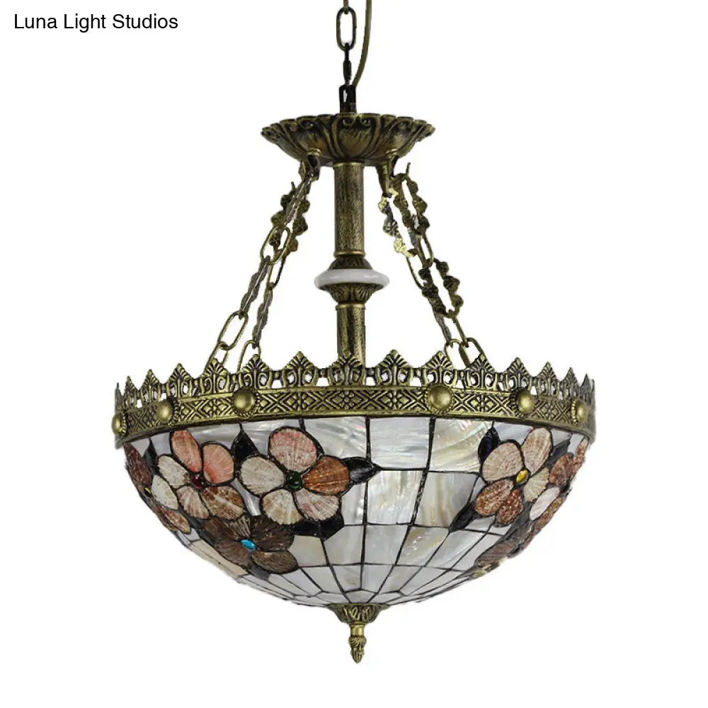 White/Blue 3-Light Tiffany Glass Pendant Chandelier for Bedroom – 12"/16" Width