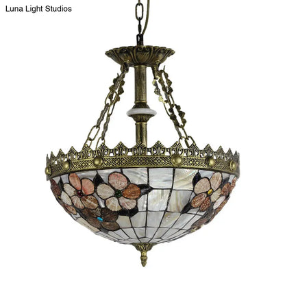 White/Blue 3-Light Tiffany Glass Pendant Chandelier for Bedroom – 12"/16" Width