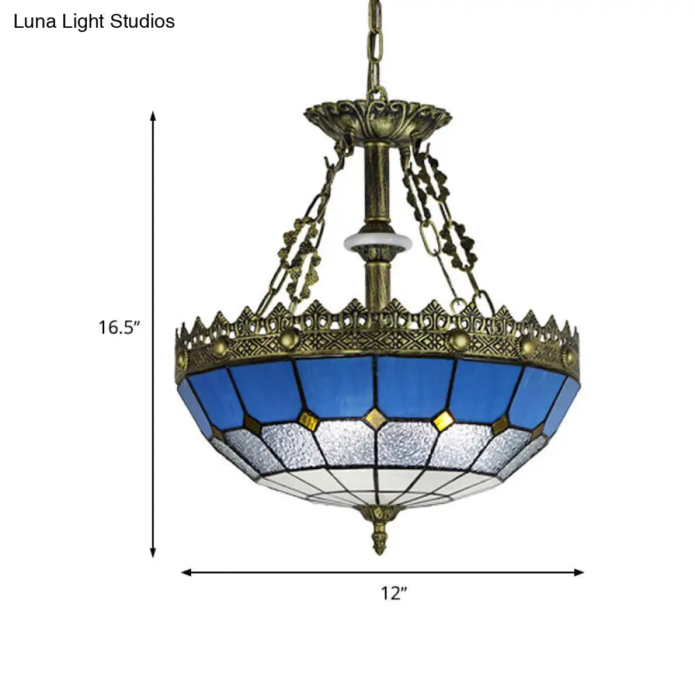 White/Blue 3-Light Tiffany Glass Pendant Chandelier for Bedroom – 12"/16" Width