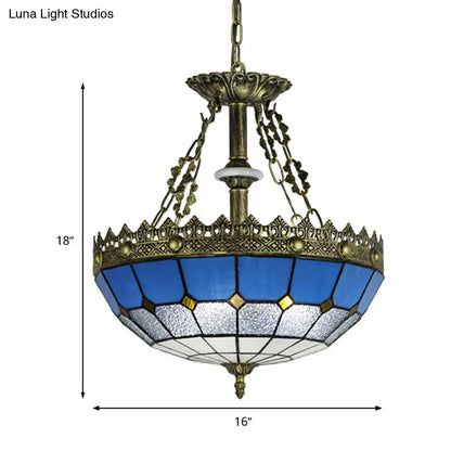 White/Blue 3-Light Tiffany Glass Pendant Chandelier for Bedroom – 12"/16" Width