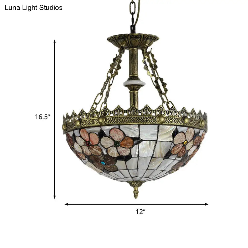 White/Blue 3-Light Tiffany Glass Pendant Chandelier for Bedroom – 12"/16" Width