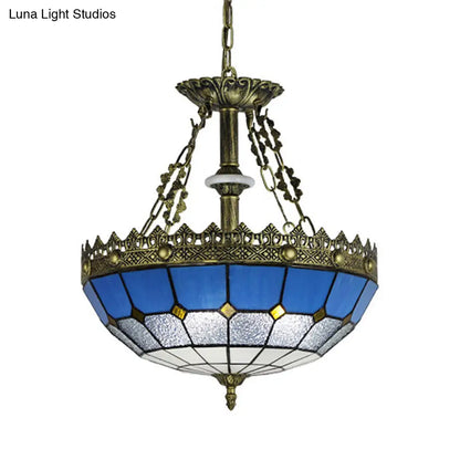 White/Blue 3-Light Tiffany Glass Pendant Chandelier for Bedroom – 12"/16" Width
