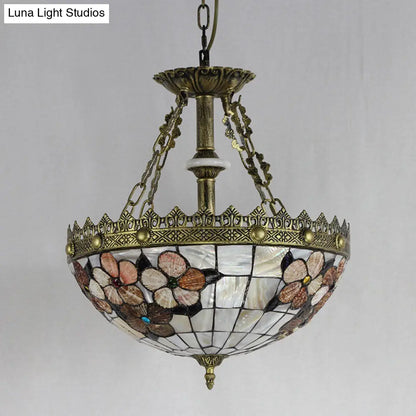 White/Blue 3-Light Tiffany Glass Pendant Chandelier for Bedroom – 12"/16" Width