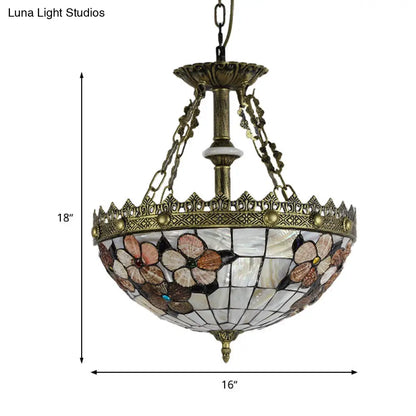 White/Blue 3-Light Tiffany Glass Pendant Chandelier for Bedroom – 12"/16" Width