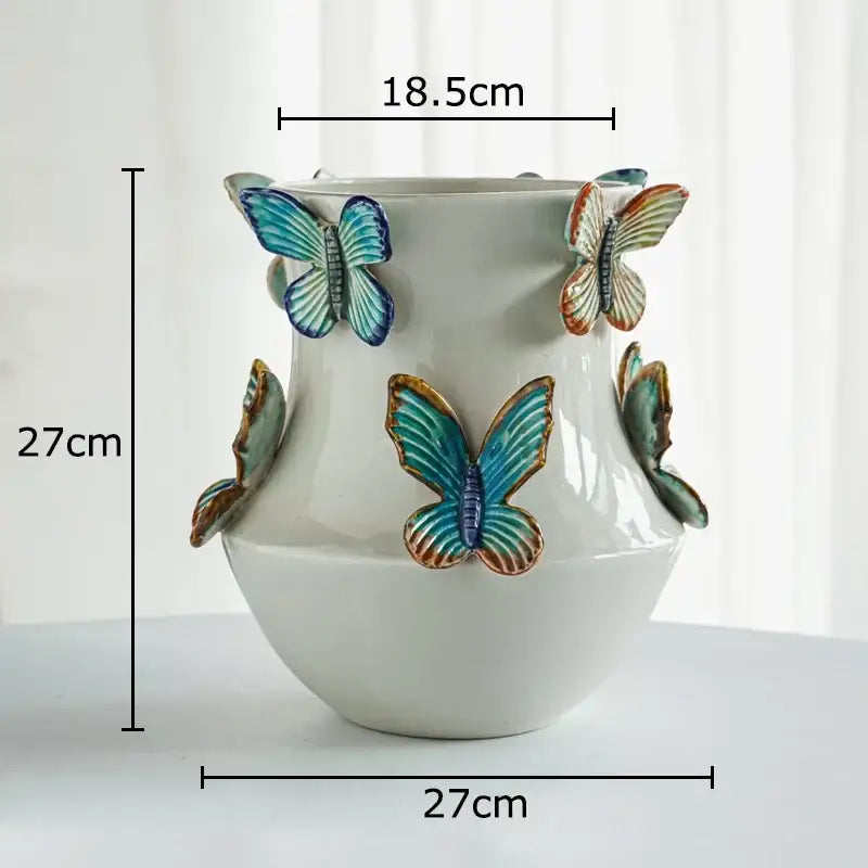 White butterfly ceramic vase with colorful blue and green glazed butterflies for living room decorbites butterfly ceramic decor