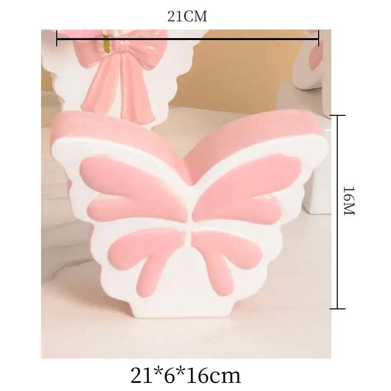 White butterfly ceramic vase with pink bow and decorbites butterfly ceramic design for living room decor