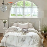 White butterfly lace ruffles bedding set with delicate ruffles and subtle gray embroidery for elegant bedroom decorbites butterfly lace
